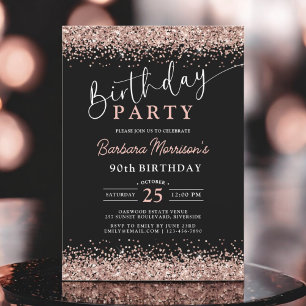 Modern Roos Gouden Glitter Zwart Elke Verjaardag Kaart
