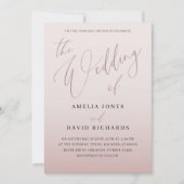 Modern Roos Gouden Kalligrafie Bruiloft Kaart (Voorkant)