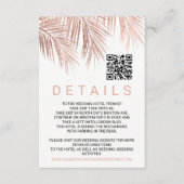 Modern roos gouden palmboom Qr code bruiloft detai Informatiekaartje (Voorkant)