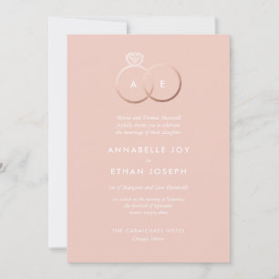 Modern Roos gouden ringen blush bruiloft uitnodigi Kaart