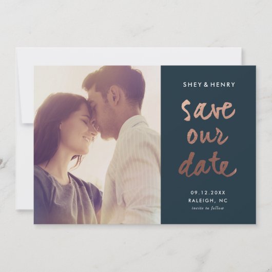 Modern roos gouden script save the date (Voorkant)