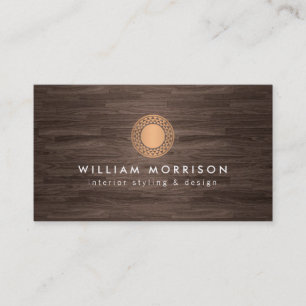 Modern Roos Gouden Zon Logo op Dark Wood Visitekaartje