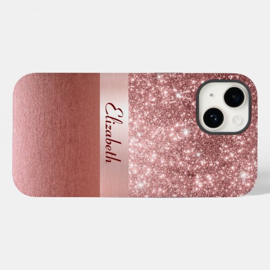 Modern Roos Goudfolie Faux Glitter Monogram Case-Mate iPhone Case (Achterkant (horizontaal))