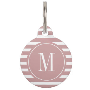 Modern Roos Roze en Witte Streep met Monogram Huisdierpenning