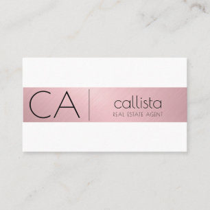 Modern Roos Roze Goud Metallic Stripe Monogram Visitekaartje