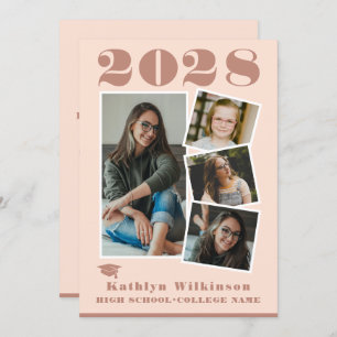 Modern Roos Roze script 4 Fotocollage Afstuderen Aankondiging