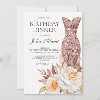 Modern Rose Gold Blush Floral Dress Birthday Kaart
