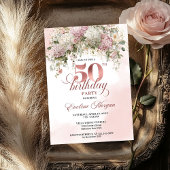Modern Rose Gold Blush Flowers 50th Birthday   Kaart