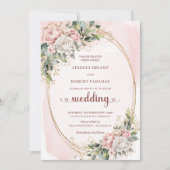 Modern Rose Gold Blush Greenery Wedding Invitation (Devant)