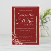 Modern rose gold frame red confetti wedding kaart (Staand voorkant)