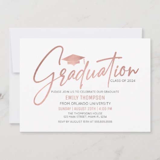 Modern Rose Gold  Graduation Invitation (Devant)