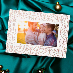 Modern ROSE Goud Gedrukt Kerst STRIPE Foto Folie Feestdagenkaart