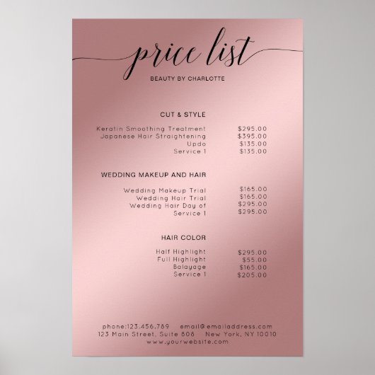 Modern Rosegold (Imitate) prijslijst Poster (Voorkant)