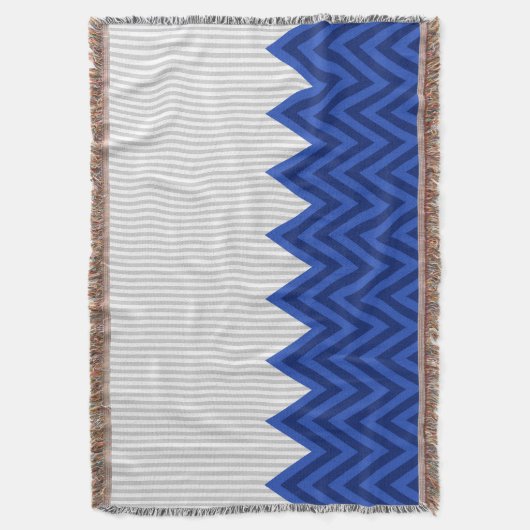 Modern Royal Blue Chevron Gray Stripes Pattern Deken (Voorkant Verticaal)