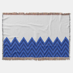 Modern Royal Blue Chevron Gray Stripes Pattern Deken
