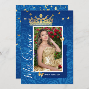 Modern Royal Blue Elegant Photo Quinceanera Kaart