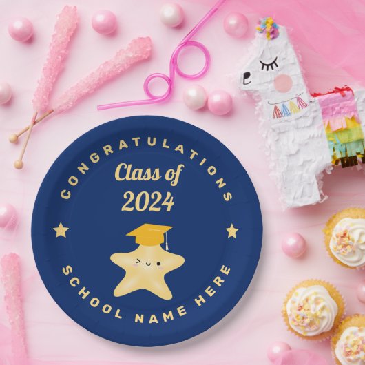 Modern Royal Blue en Gold Afstuderen Star Papieren Bordje (Feest)