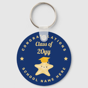 Modern Royal Blue en Gold Afstuderen Star Sleutelhanger