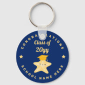 Modern Royal Blue en Gold Afstuderen Star Sleutelhanger (Achterkant)
