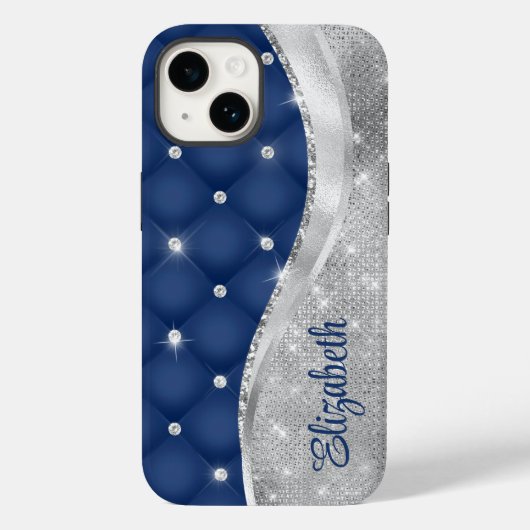 Modern Royal Blue en Silver Glitter Monogram Case-Mate iPhone Case (Achterkant)