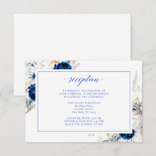 Modern Royal Blue Floral bruiloft receptie Kaart