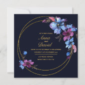 Modern Royal Blue Floral Wedding Invitation Kaart (Voorkant)