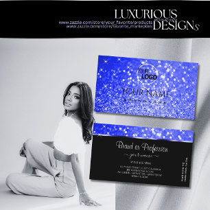 Modern Royal Blue Glitter Luminous Stars met Logo Visitekaartje