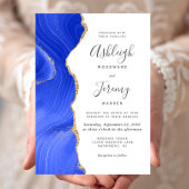 Modern Royal Blue Gold Agate Wedding Kaart