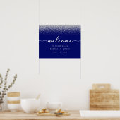 Modern Royal Blue met Silver Glitter Wedding Poster (Keuken)