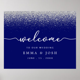 Modern Royal Blue met Silver Glitter Wedding Poster
