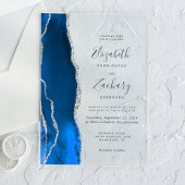 Modern Royal Blue Silver Agate Wedding Acryl Uitnodigingen