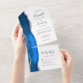 Modern Royal Blue Silver Agate Wedding All In One Uitnodiging (Afscheurbaar)