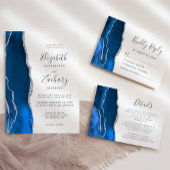 Modern Royal Blue Silver Agate Wedding Details Informatiekaartje