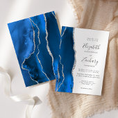 Modern Royal Blue Silver Agate Wedding Kaart