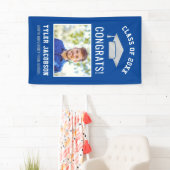 Modern Royal Blue Silver Photo Graduparty Spandoek (Insitu)