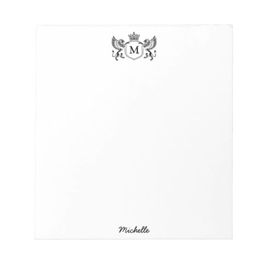Modern Royal Crown Embleem Lions Monogram Script Notitieblok (Voorkant)