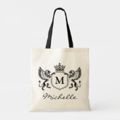 Modern Royal Crown Embleem Lions Monogram Script Tote Bag (Achterkant)