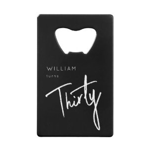 Modern Roze 30e Dertigste verjaardagsfeestje Kredietkaart Flessenopener