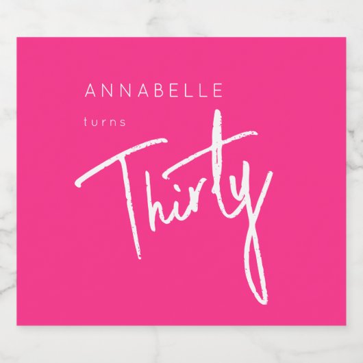 Modern Roze 30e Dertigste verjaardagsfeestje Sparkling Wijnetiket (Enkel label)