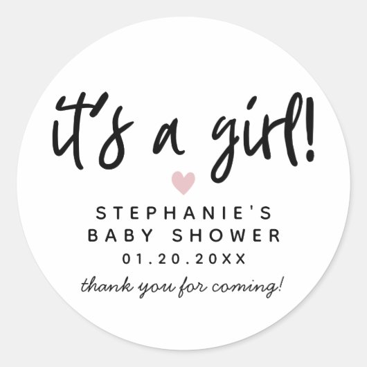 Modern roze Baby shower Ronde Sticker (Voorkant)