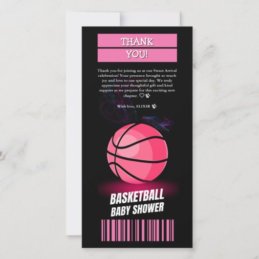 Modern Roze Basketbal Ticket Ball Baby shower Bedankkaart (Voorkant)