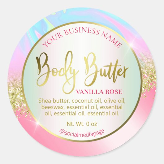 Modern Roze Blauw Glitter Body Butter Labels (Voorkant)
