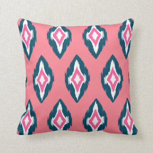 Modern roze blauw Ikat Tribal Patroon 1b Kussen