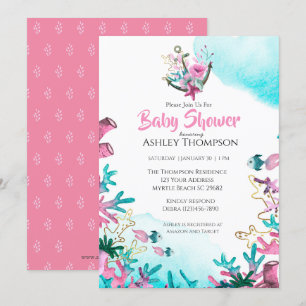 Modern roze blauw onder het Baby shower Zee Kaart