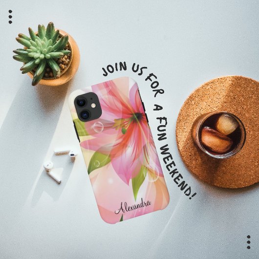 Modern roze bloem Abstract monogram Case-Mate iPhone Case