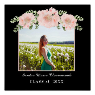 Modern, Roze Bloem bloemrijke afstuderen klas 2021 Perfect Poster