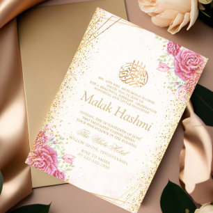 Modern Roze Bloemen Goud Islamitische Aqiqa Aqeeqa Kaart