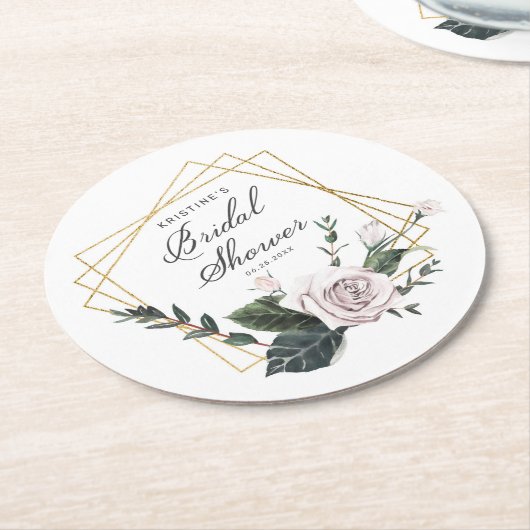 Modern Roze Bloemen Goud Lijst Vrijgezellenfeest Ronde Kartonnen Onderzetter (Gebogen)