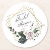 Modern Roze Bloemen Goud Lijst Vrijgezellenfeest Ronde Kartonnen Onderzetter (Voorkant)