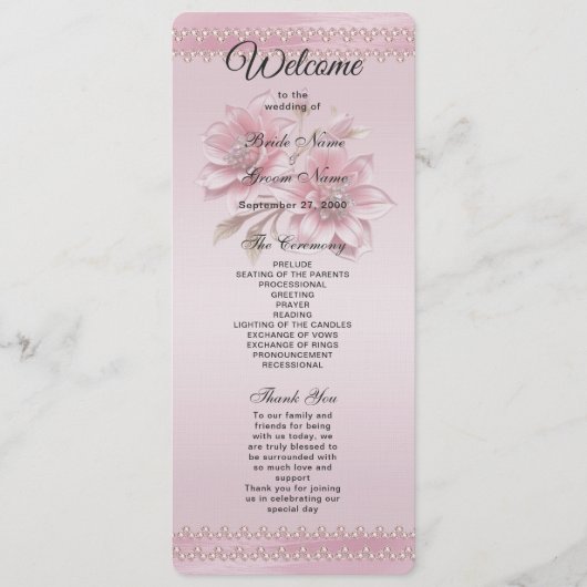 Modern Roze Bloemen Huwelijksprogramma Programma (Voorkant)
